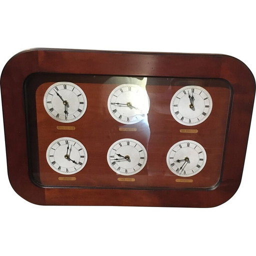 Félix Monge" vintage solid cherrywood time zone clock