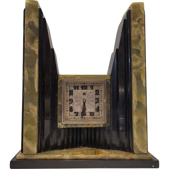 Image 1 of Vintage Ato Art Deco marble and onyx table clock, France 1930