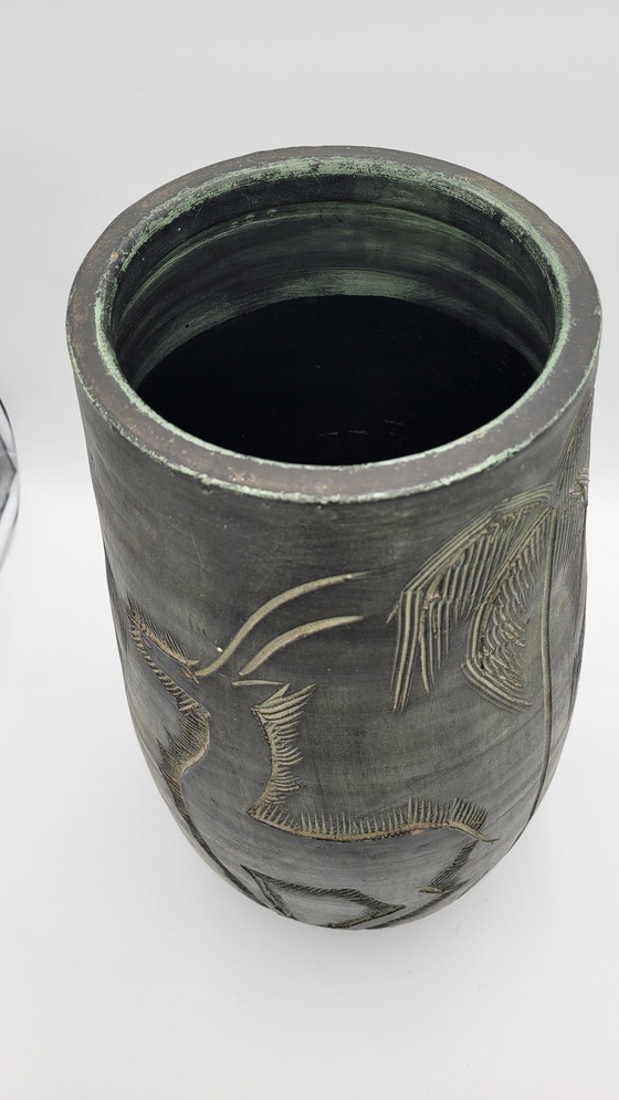 Image 1 of Large Ceramic Pot with African Pattern