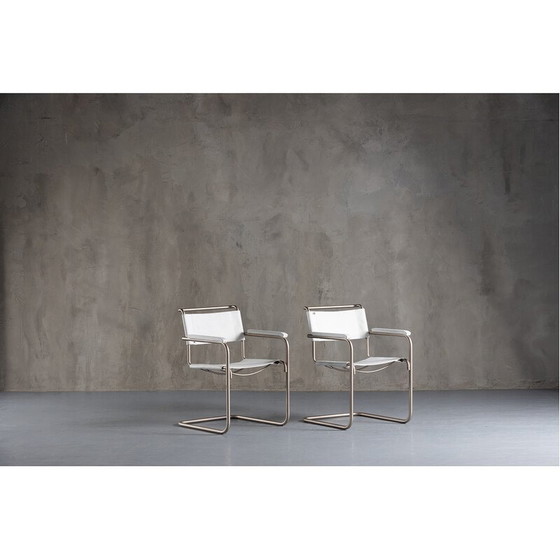 Image 1 of Pair of vintate S34 armchairs in white leather by Mart Stam for Thonet, Holland 1930