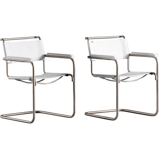 Image 1 of Pair of vintate S34 armchairs in white leather by Mart Stam for Thonet, Holland 1930