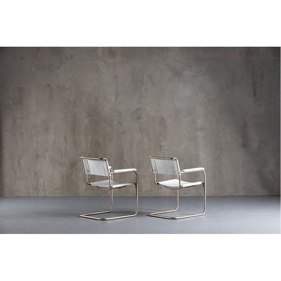 Image 1 of Pair of vintate S34 armchairs in white leather by Mart Stam for Thonet, Holland 1930