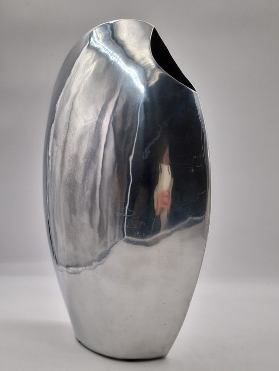 Image 1 of Set of 3 large handmade designer aluminum vases, polished