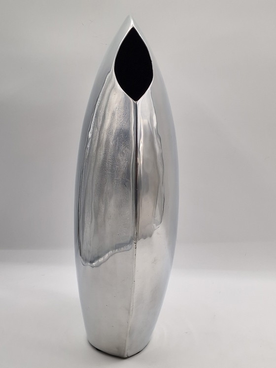 Image 1 of Set of 3 large handmade designer aluminum vases, polished