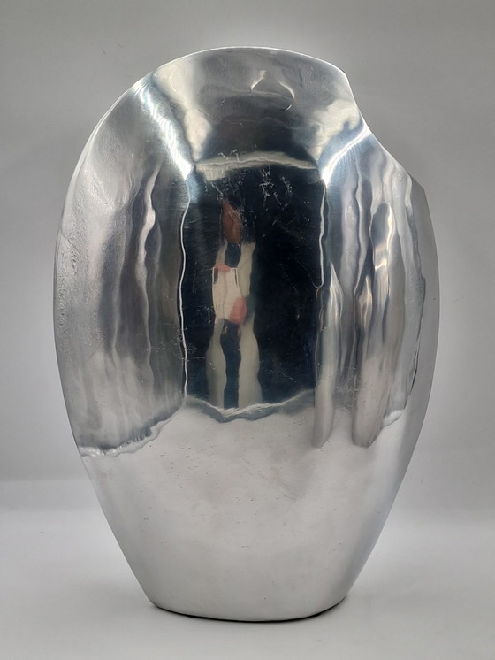 Image 1 of Set of 3 large handmade designer aluminum vases, polished