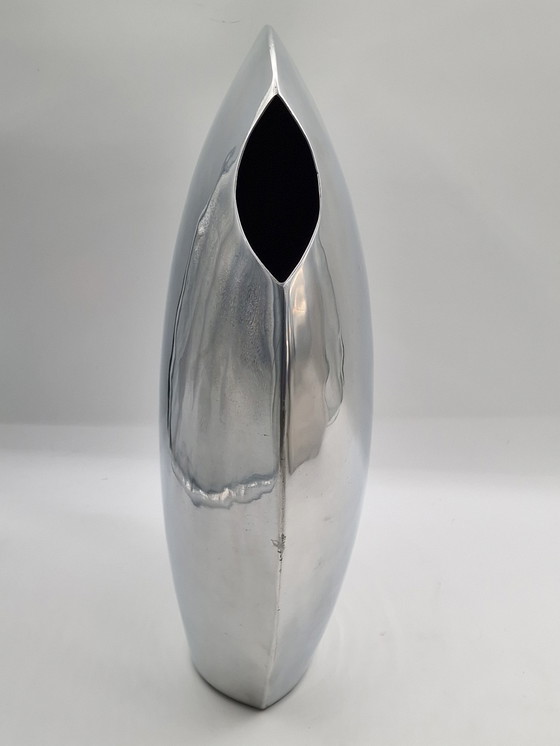 Image 1 of Set of 3 large handmade designer aluminum vases, polished