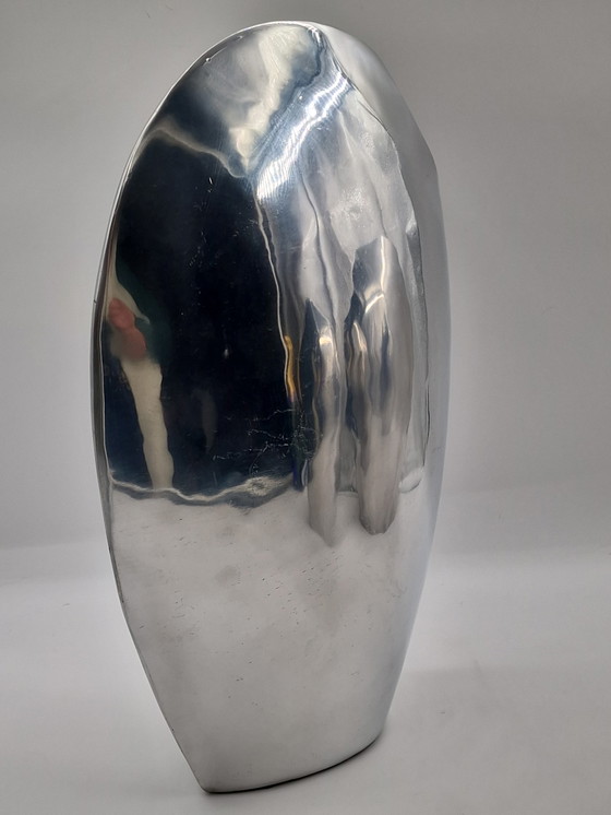 Image 1 of Set of 3 large handmade designer aluminum vases, polished