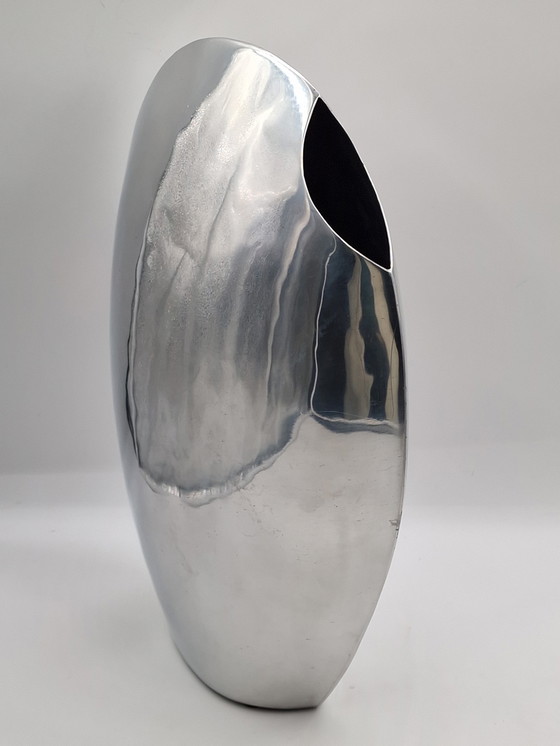 Image 1 of Set of 3 large handmade designer aluminum vases, polished