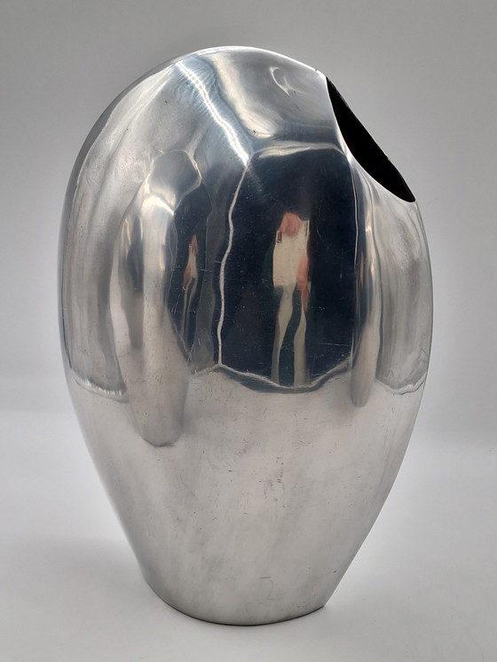 Image 1 of Set of 3 large handmade designer aluminum vases, polished