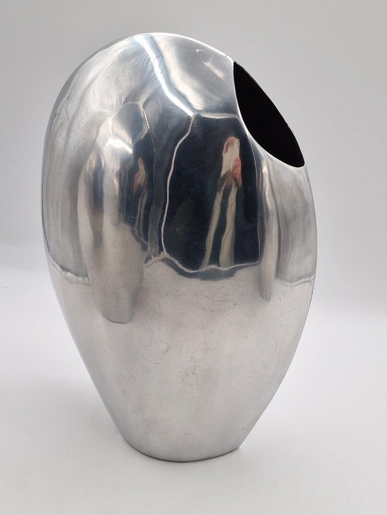 Image 1 of Set of 3 large handmade designer aluminum vases, polished