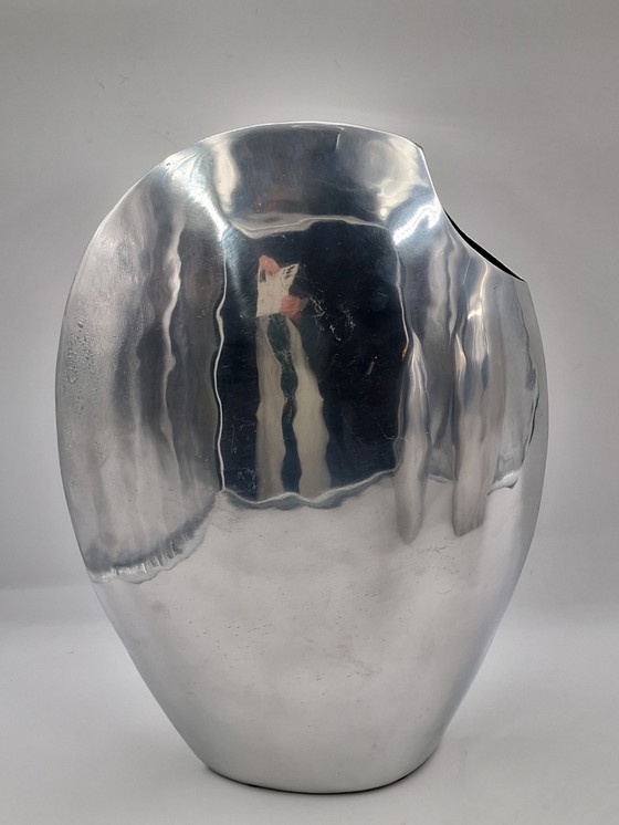 Image 1 of Set of 3 large handmade designer aluminum vases, polished