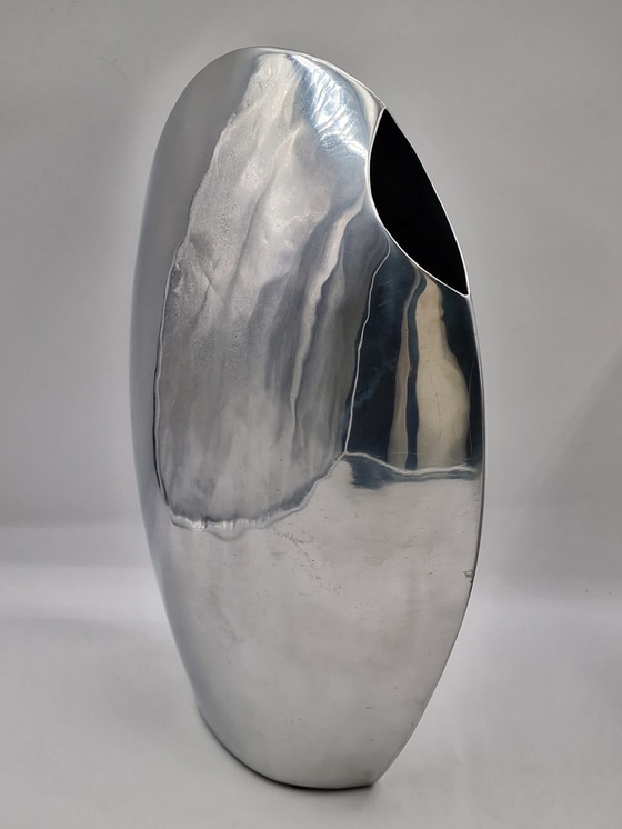 Image 1 of Set of 3 large handmade designer aluminum vases, polished