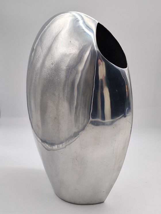 Image 1 of Set of 3 large handmade designer aluminum vases, polished