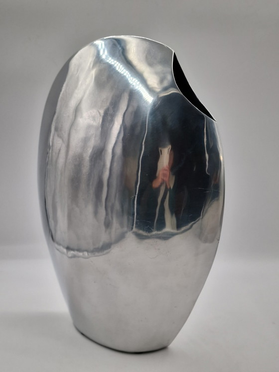 Image 1 of Set of 3 large handmade designer aluminum vases, polished