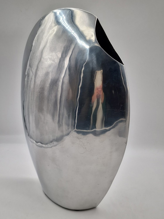 Image 1 of Set of 3 large handmade designer aluminum vases, polished