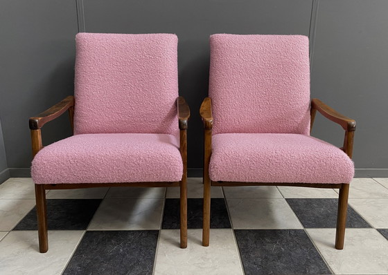 Image 1 of Pink boucle  chairs by Jiri Jiroutek 1960s