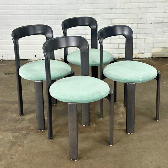 Image 1 of Set Of Four Dietiker Rey Chairs By Bruno Rey Blue Gray