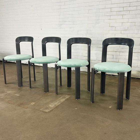 Image 1 of Set Of Four Dietiker Rey Chairs By Bruno Rey Blue Gray