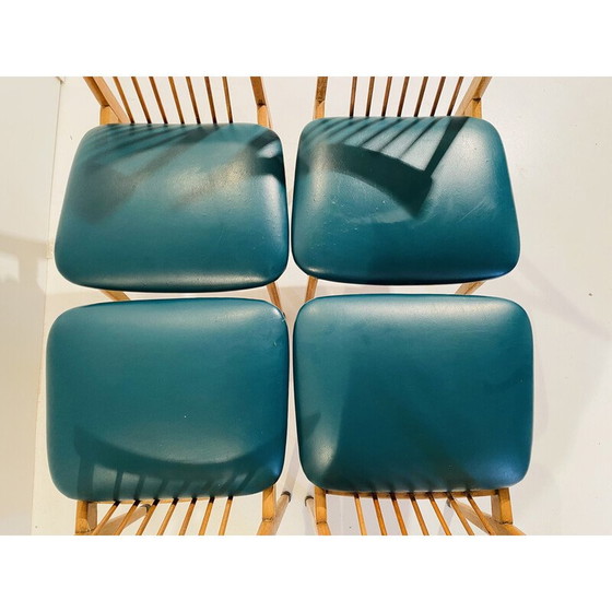 Image 1 of Set of 4 vintage chairs in beech and faux green leather, Italy 1960s