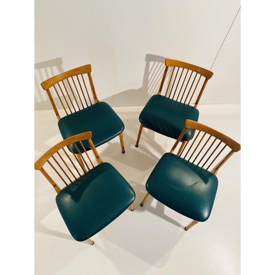 Image 1 of Set of 4 vintage chairs in beech and faux green leather, Italy 1960s