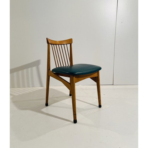 Image 1 of Set of 4 vintage chairs in beech and faux green leather, Italy 1960s