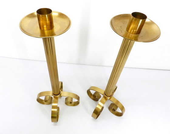 Image 1 of Pair Of Scandinavian Xxl Brass Candleholders Ivar Ålenius Björk For Ystad Metall 1960