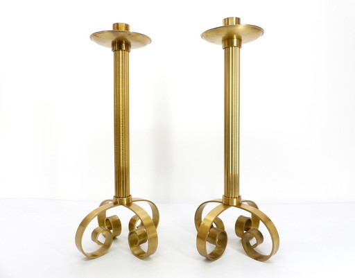 Pair Of Scandinavian Xxl Brass Candleholders Ivar Ålenius Björk For Ystad Metall 1960