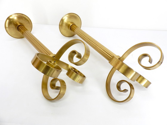 Image 1 of Pair Of Scandinavian Xxl Brass Candleholders Ivar Ålenius Björk For Ystad Metall 1960