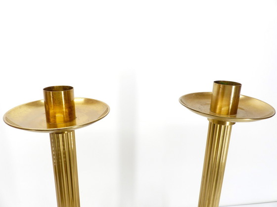 Image 1 of Pair Of Scandinavian Xxl Brass Candleholders Ivar Ålenius Björk For Ystad Metall 1960