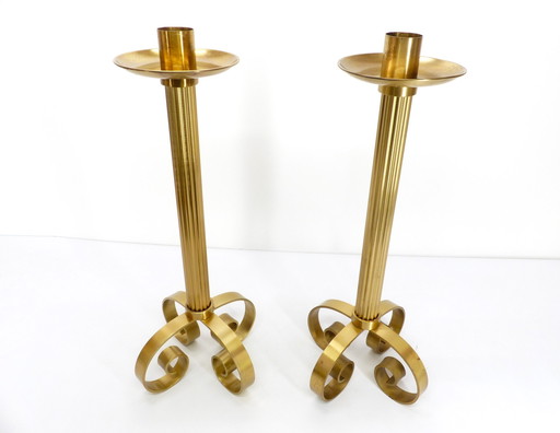 Pair Of Scandinavian Xxl Brass Candleholders Ivar Ålenius Björk For Ystad Metall 1960