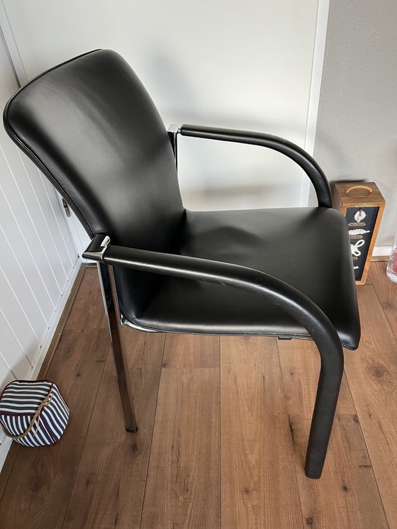 Image 1 of 5 Leather Leolux Dining Chairs 3 Black And 2 Cream/ Beige