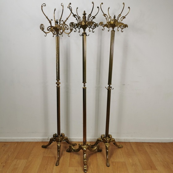 Image 1 of Brass Rococo Standing Coat Stand Hollywood Regency Hall Tree 03