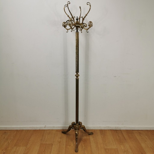 Brass Rococo Standing Coat Stand Hollywood Regency Hall Tree 03