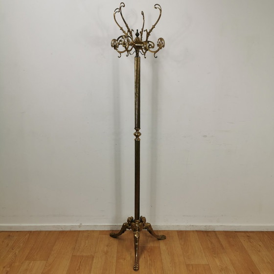 Image 1 of Brass Rococo Standing Coat Stand Hollywood Regency Hall Tree 03