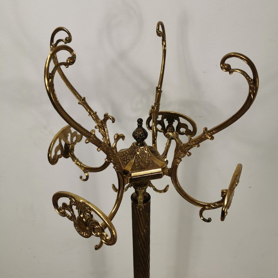 Image 1 of Brass Rococo Standing Coat Stand Hollywood Regency Hall Tree 03