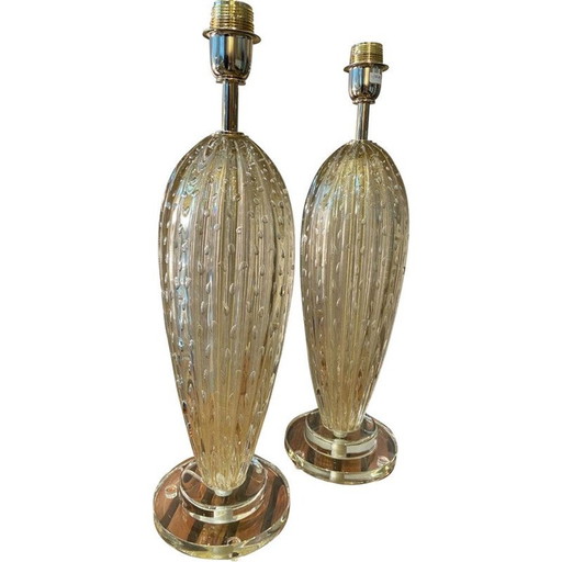 Pair of vintage Toso lamp in Murano glass 1980