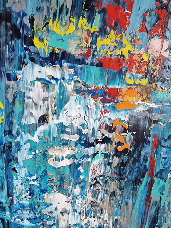 Image 1 of Frances Eckhardt - Peinture abstraite moderne bleue 50x50 + cadre 2/2