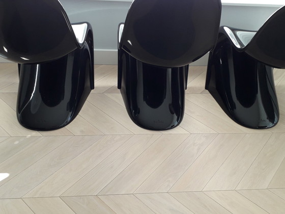 Image 1 of 3 sillas de comedor originales Verner Panton (Vitra) en negro brillante