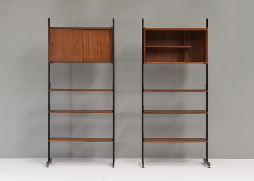 Italian room-divider / wall unit in teak and brass, 1950’s