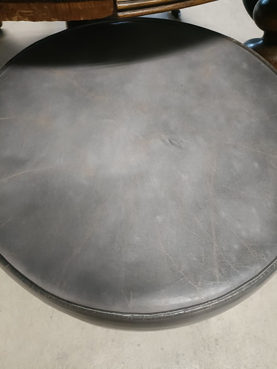 Image 1 of Grey leather pouf