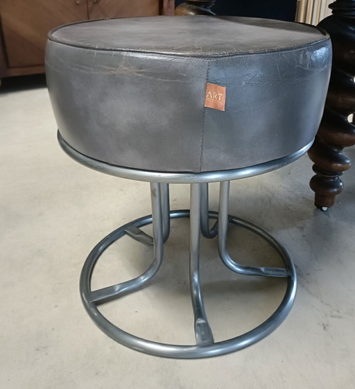 Grey leather pouf