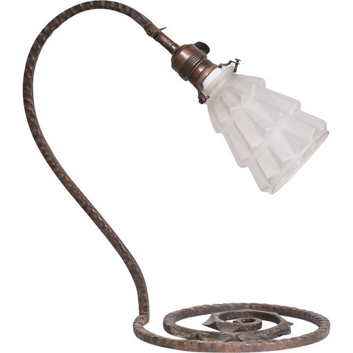 Lampada da tavolo vintage in ferro e vetro, Francia 1930