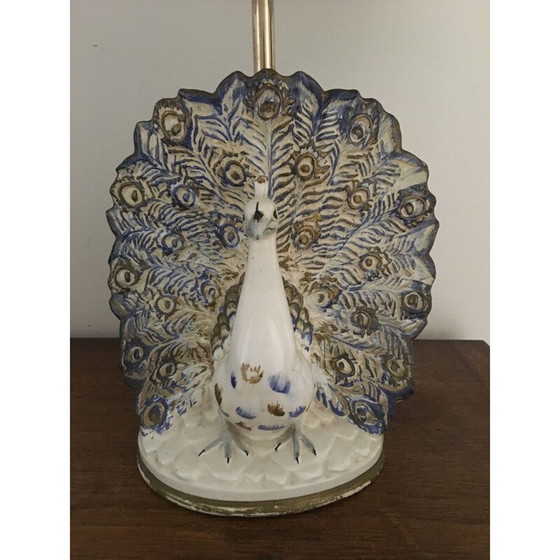 Image 1 of Lampada vintage a forma di pavone in ceramica con paralume contemporaneo, 1970