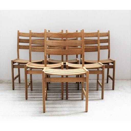 Set of 6 Scandinavian vintage chairs in light oakwood by Kurt Ostervig for Kp Möbler, Denmark 1960