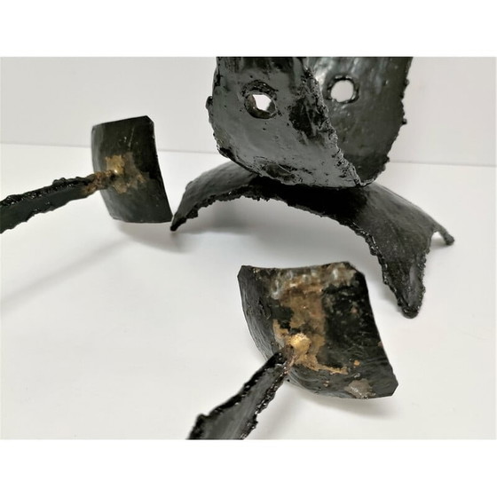 Image 1 of Pair of sculptural metal candlesticks in the Brutalist style, 1970