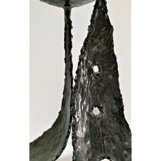 Image 1 of Pair of sculptural metal candlesticks in the Brutalist style, 1970