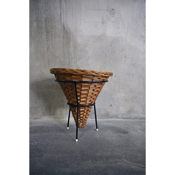 Image 1 of Vintage rattan and metal magazine rack, 1950