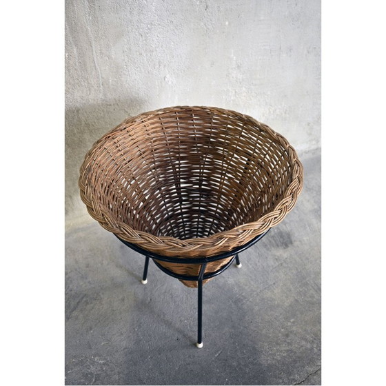 Image 1 of Vintage rattan and metal magazine rack, 1950