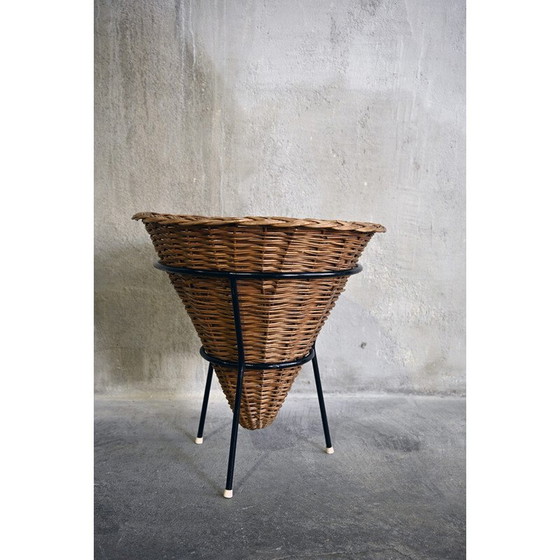 Image 1 of Vintage rattan and metal magazine rack, 1950