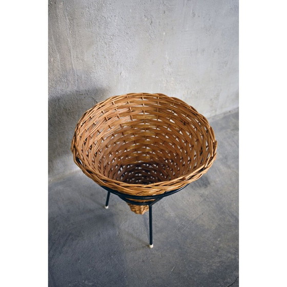 Image 1 of Vintage rattan and metal magazine rack, 1950